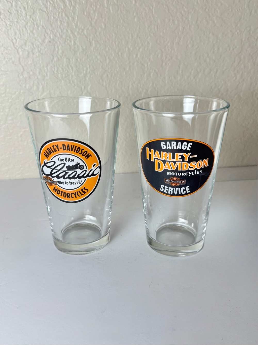 Harley-Davidson Black & Orange Garage Logo Pint Glasses - Set of 2